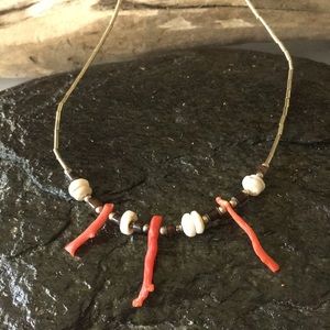 Liquid Silver Coral & Beads Necklace Vintage 70’s